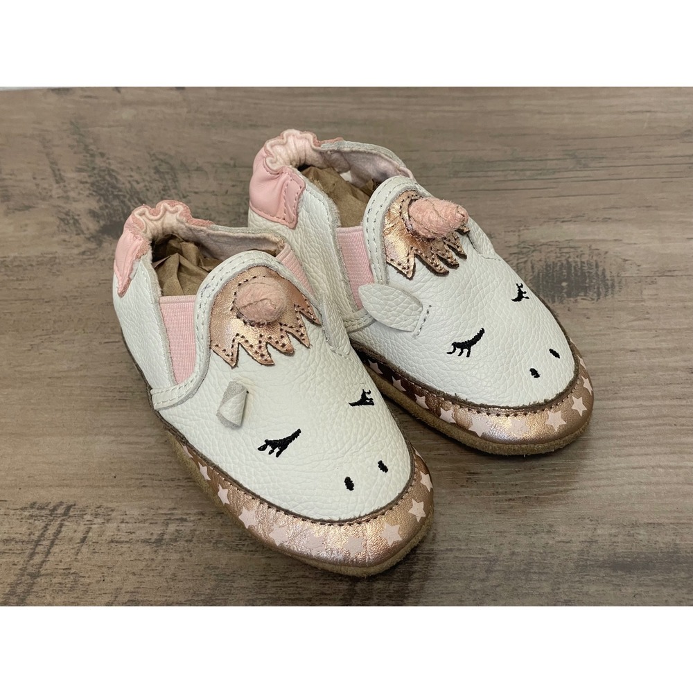 Robeez Evie‎ Magical Unicorn Soft Sole Baby White Rose Gold Leather Star 6-12M